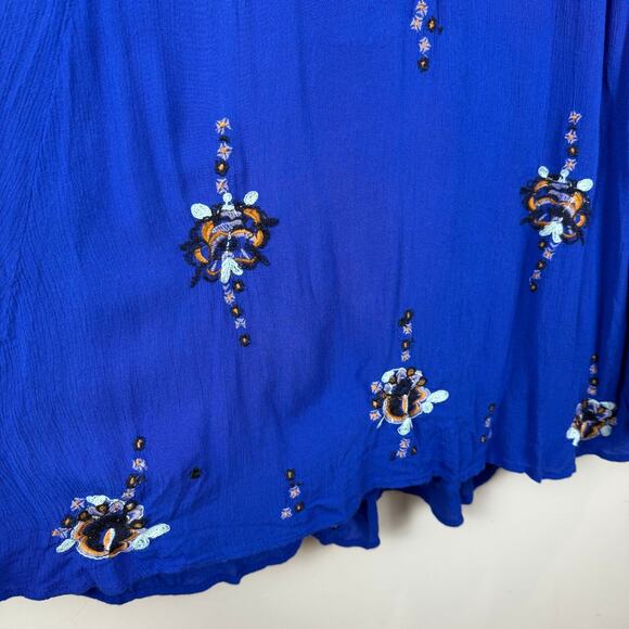 Free People Mini Dress Womens M Royal Blue Oxford Embroidered Oversized Bohemian - Picture 6 of 11